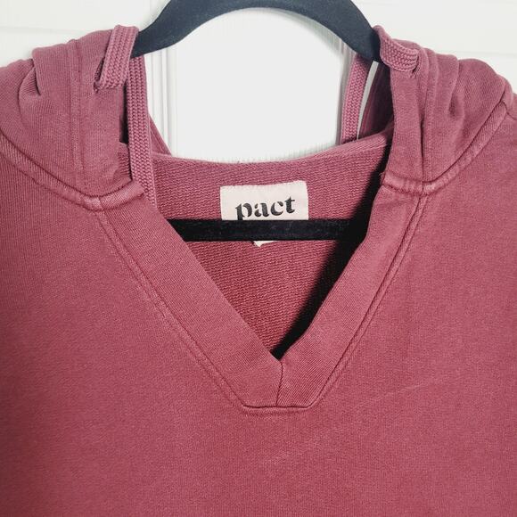 Pact Hoodie Womens Small Red Organic Cotton V Neck Cropped Kangaroo Pocket - Picture 5 of 10